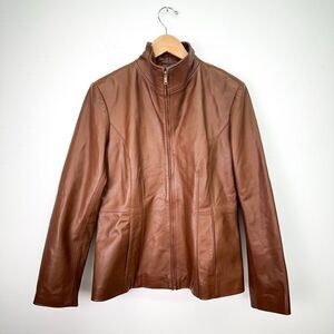 Cole Haan Women’s Chocolate Brown Full Zip Lamb Skin Supple Leather Jacket